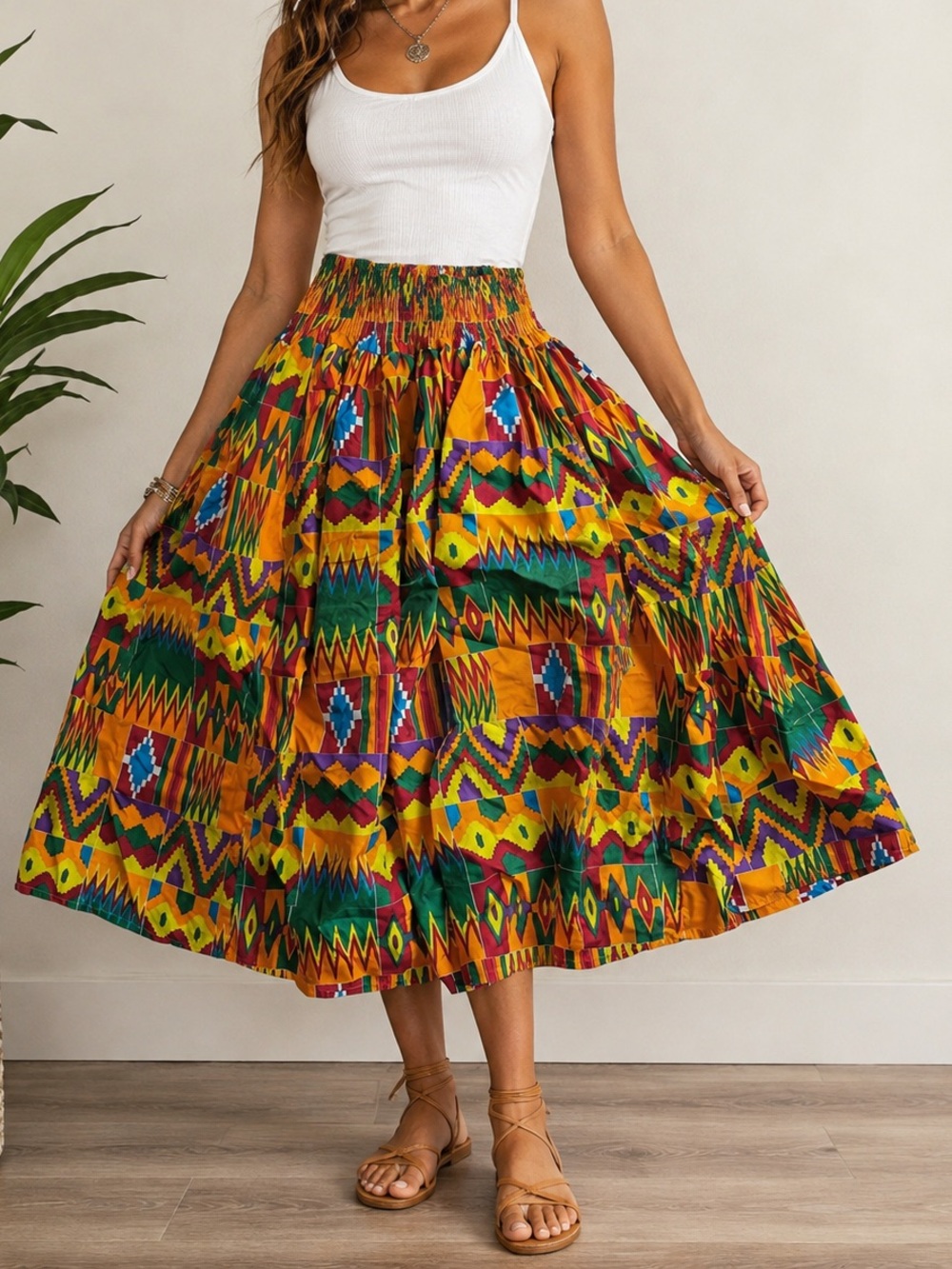 Jessica Taylor Vibrant Yellow Multicolor A-Line Midi Skirt